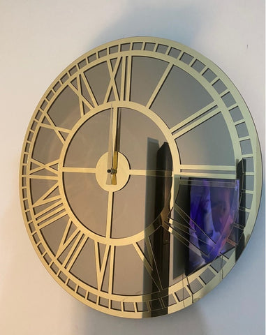 Bronze Large Wall clock - Real Mirror clock Gold colored numerals on a Bronze colored mirror