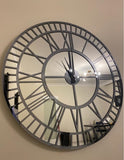 Real Mirror Clock,Silver Large Wall clock,Smoke colored numerals on a Silver colored mirror