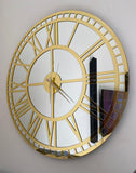 Gold Large Wall clock - Real Mirror Clock - Gold colored numerals on a Silver colored mirror