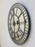 Real Mirror Clock,Silver Large Wall clock,Smoke colored numerals on a Silver colored mirror