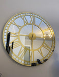 Gold Large Wall clock - Real Mirror Clock - Gold colored numerals on a Silver colored mirror