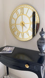 Gold Large Wall clock - Real Mirror Clock - Gold colored numerals on a Silver colored mirror