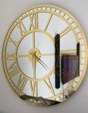 Gold Large Wall clock - Real Mirror Clock - Gold colored numerals on a Silver colored mirror