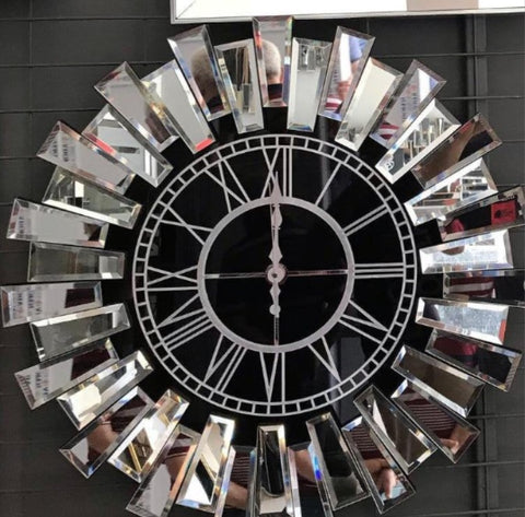 Sılver Large Wall clock - Real Mirror clock Silver colored numerals on a Black colored mirror,