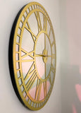 Gold Large Wall clock - Real Mirror Clock - Gold colored numerals on a Silver colored mirror