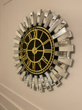 Sılver Large Wall clock - Real Mirror clock Modern home clock - Gold colored numerals on a Black colored mirror,