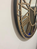 Wooden Large Wall clock - Real Mirror Clock Brown colored numerals on a Silver colored mirror