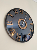 Personalized Mirror clock - Large Wall clock Bronze colored numerals on a Smoke colored mirror