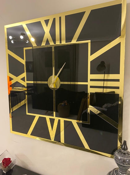 Black Mirror large clock - Real Mirror clock Gold colored numerals on a Black colored mirror