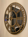 Wooden Large Wall clock - Real Mirror Clock Brown colored numerals on a Silver colored mirror