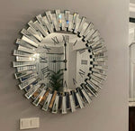 Silver Large Wall clock - Real Mirror clock - Black colored numerals on a Silver colored mirror,