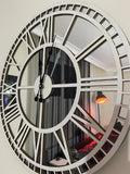 White Large Wall clock - Real Mirror Clock White colored wooden numerals on a Silver colored mirror