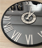 Personalized Mirror clock - Large Wall clock Silver colored  numerals on a Smoke colored mirror