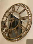 Wooden Large Wall clock - Real Mirror Clock Brown colored numerals on a Silver colored mirror