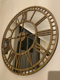 Wooden Large Wall clock - Real Mirror Clock Brown colored numerals on a Silver colored mirror