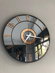 Personalized Mirror clock,Large Wall clock ,Bronze colored numerals on a Smoke colored mirror