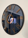 Personalized Mirror clock - Large Wall clock Bronze colored numerals on a Smoke colored mirror