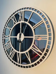 White Large Wall clock - Real Mirror Clock White colored wooden numerals on a Silver colored mirror