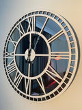 White Large Wall clock - Real Mirror Clock White colored wooden numerals on a Silver colored mirror