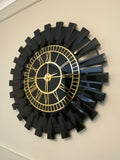 Black Large Wall clock - Real Mirror clock Gold colored numerals on a Black colored mirror,