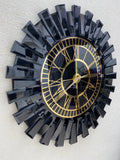 Black Large Wall clock - Real Mirror clock Gold colored numerals on a Black colored mirror,