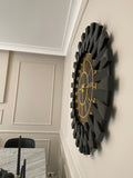 Black Large Wall clock - Real Mirror clock Gold colored numerals on a Black colored mirror,