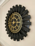 Black Large Wall clock - Real Mirror clock Gold colored numerals on a Black colored mirror,